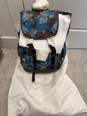 Gucci Blue and Brown Camo GG Canvas Backpack
